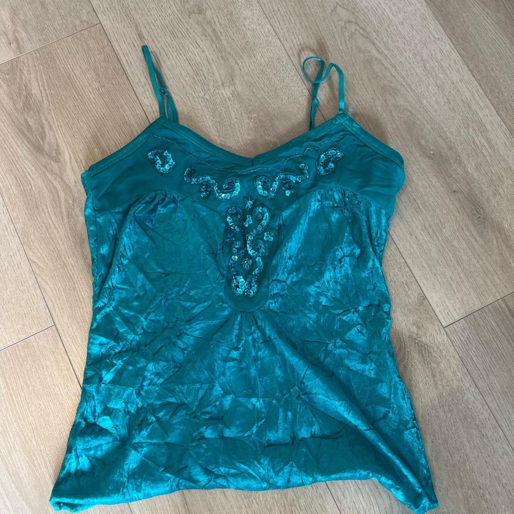 Turquoise velvet jewelled cami